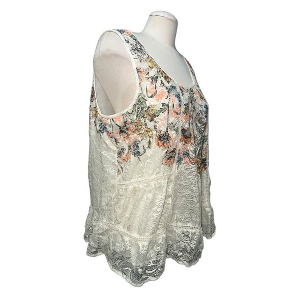 New Directions Womens Floral Embroidered Lace Sleeveless Top Ivory Multicolor Si - Picture 11 of 11